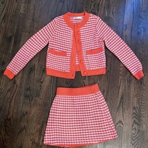 LIKE NEW! Zara Orange and White Knit Cardigan and skirt set